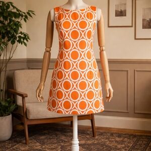 Alyx Orange and White Geometric Mini Shift Dress